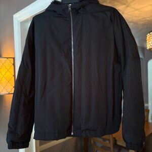 Preowned Women's Theory Black Duck Down Hooded Winter Bomber Jacket. Size L